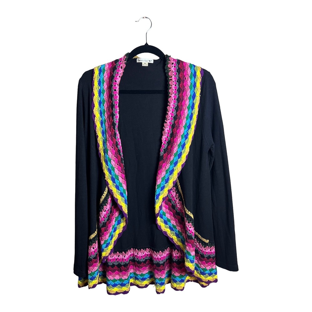 Double Zero Crochet Rainbow Cardigan 2010s Women's Size M Boho Festival Open M
